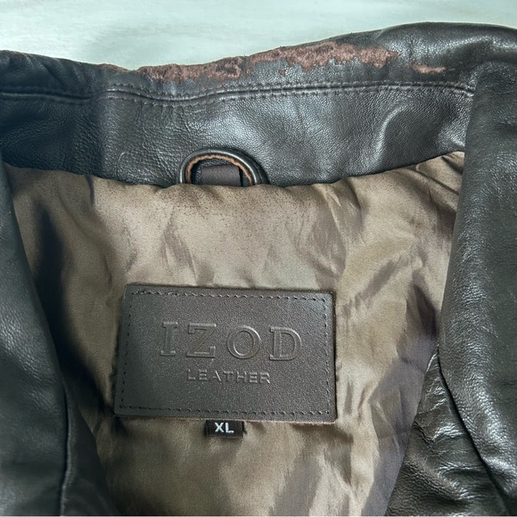 Vintage 90’s IZOD Brown Chocolate 100% Leather Bomber Jacket Overcoat Size XL - Picture 5 of 15